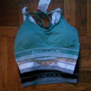Angool Sports Bra Set - Green, White, Black